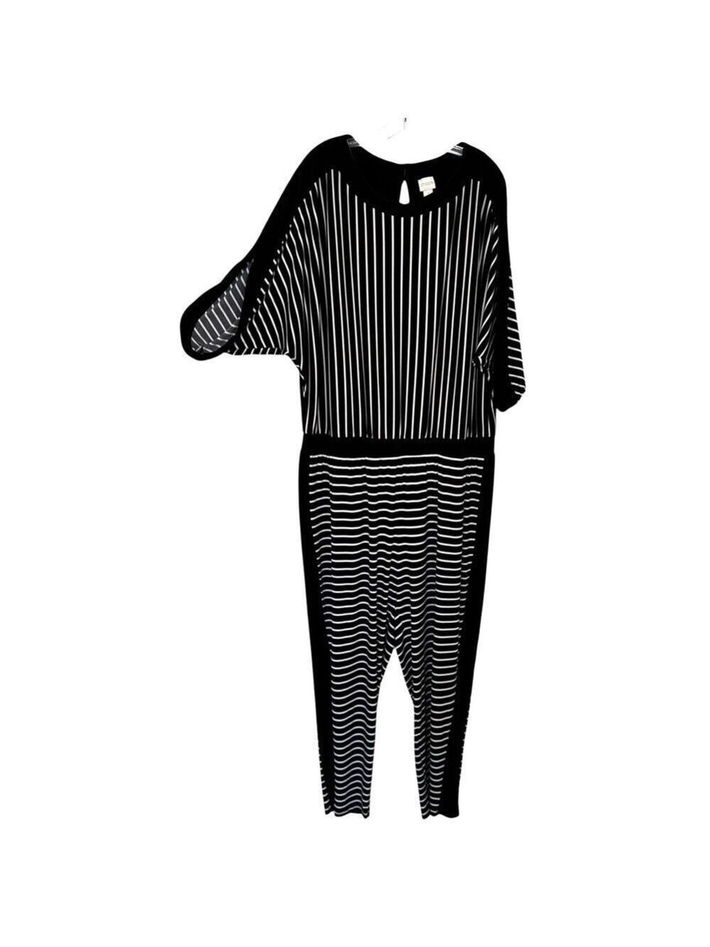 Chico's Women's Size 4/XXL-20 Striped Dolman Sleeve Jumpsuit Black White - Picture 2 of 8